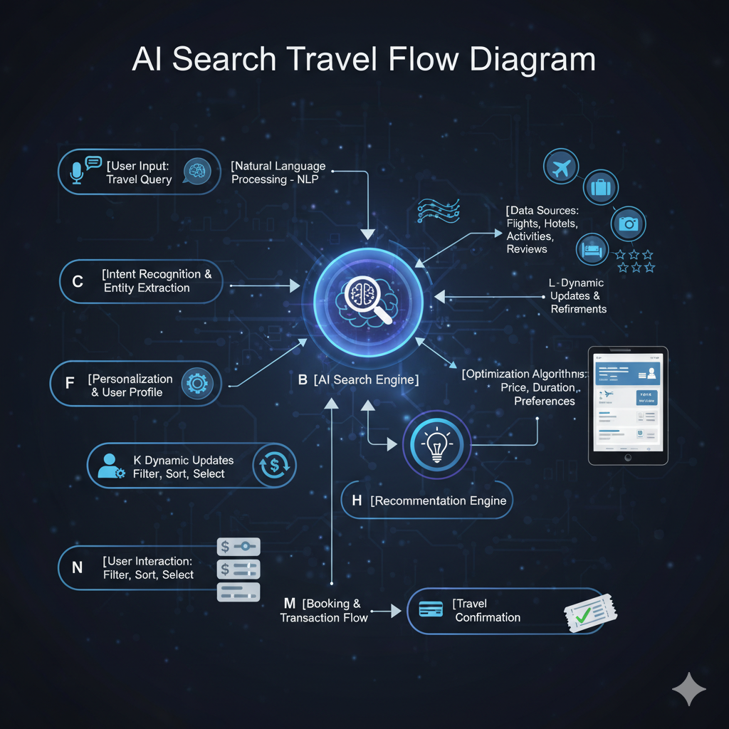 AI search travel flow diagram